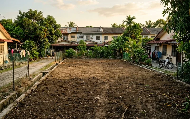 Cleared and levelled empty lot after lalang removal