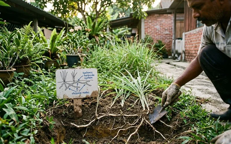Lalang rhizome root system spreading underground