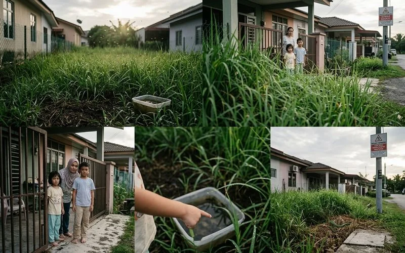 Overgrown grass attracting mosquitoes and snakes during wet season