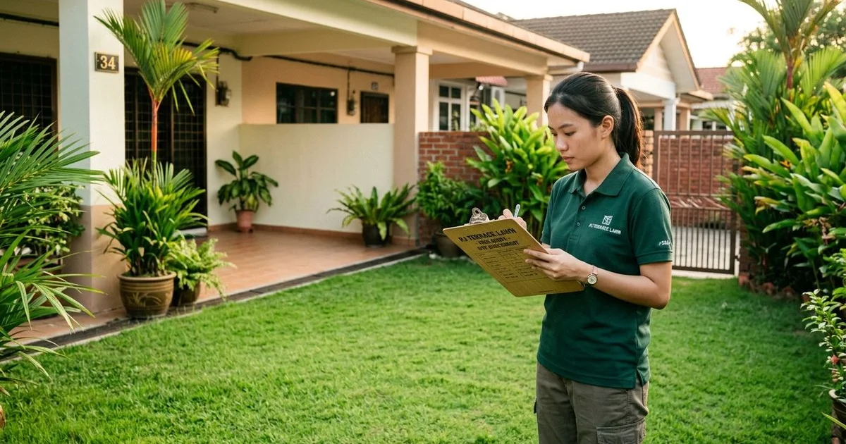 Crew assessing a PJ terrace lawn for a free quote