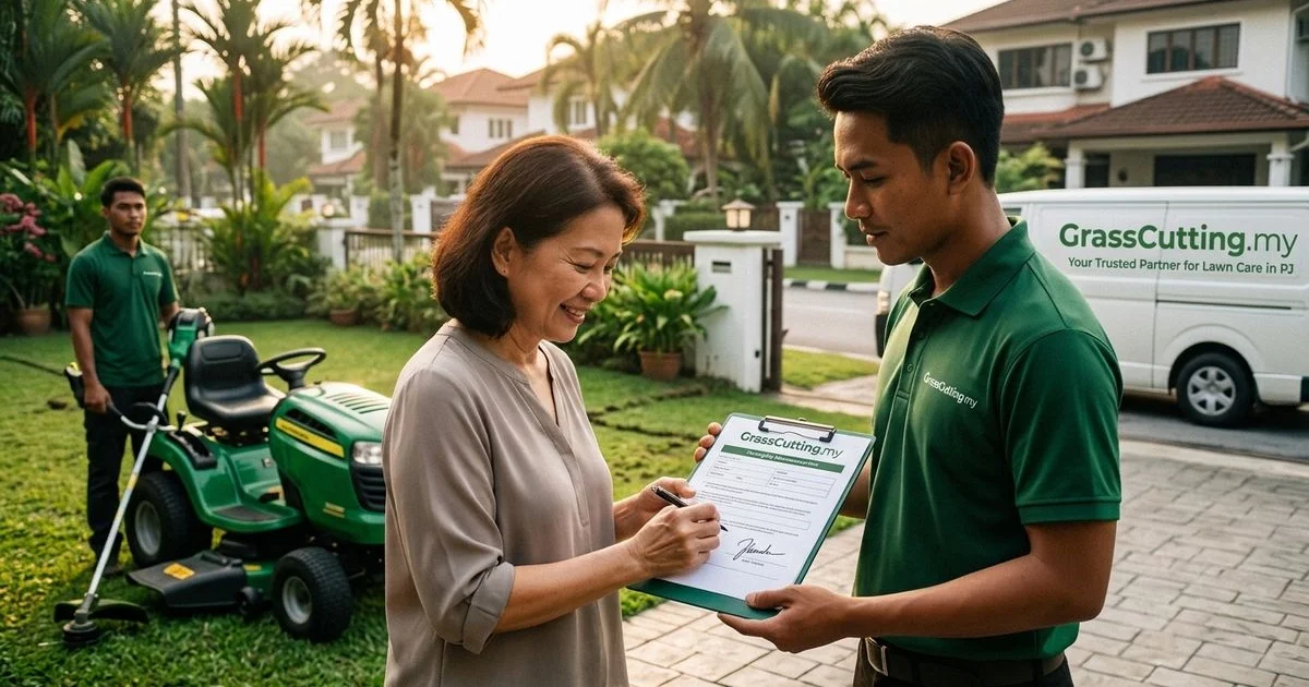 Petaling Jaya homeowner signing up for a fortnightly grass cutting plan