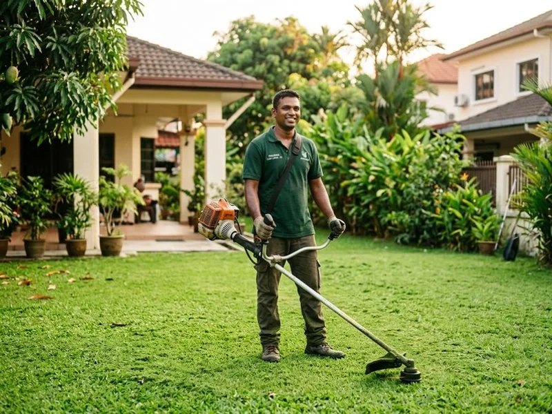 Roashan, owner-operator of GrassCutting.my, in front of a freshly cut PJ lawn
