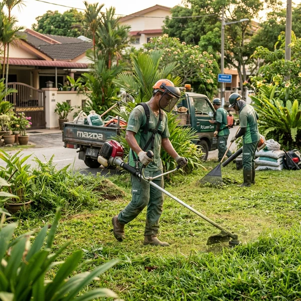 Crew working on suburban PJ lawn